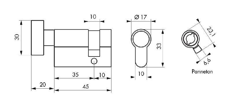 DEMI CYLINDRE À BOUTON 35 X 10 MM LAITON