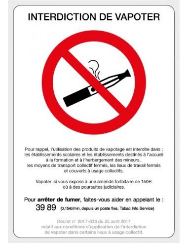 Affiche Interdiction De Vapoter X Mm A Adh Sif Sticker