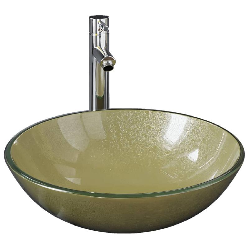 LAVABO VASQUE SALLE DE BAIN DIAMÈTRE 42 CM AVEC ROBINET ET DRAIN À