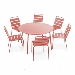 Oviala Business Ensemble table de jardin ronde et 6 chaises en métal argile - rose acier 109253_0