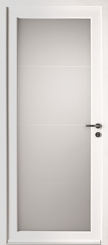 Porte d'Entrée PVC Malaga Vitrage Intégral Sablé Dépoli Blanc, Gris, Beige ou Chêne Sur Mesure Référence: Porte PVC Malaga_0