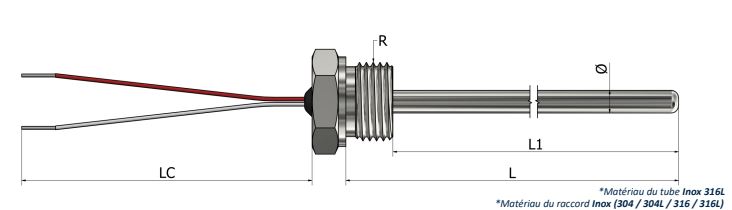 Thermistance à visser Raccord fixe avec fils libres (Type 1) - HR01_0