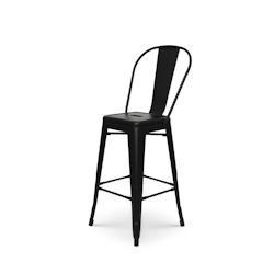 KOSMI - Tabouret de bar en métal noir mat style industriel - Avec dossier haut - Hauteur 66cm - noir métal 3760301696834_0