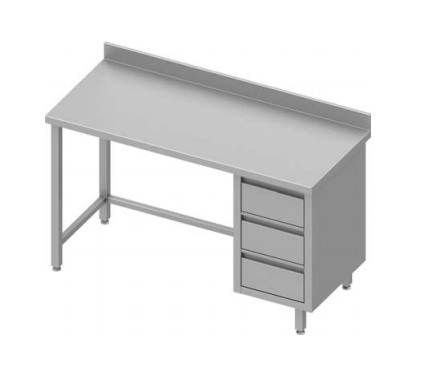 Table inox de travail adossée avec trois tiroirs  à droite sans étagère 800x800x900 - 930378080_0