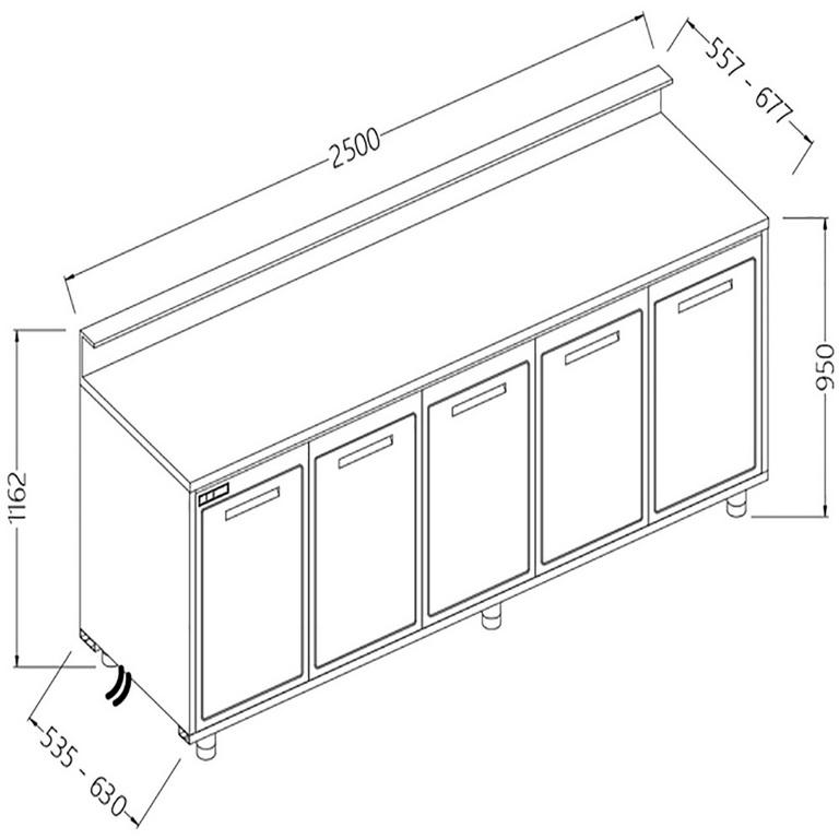 Comptoirs de bar réfrigérés t n  moteur à distance avec 5 portes et dosseret - 2500x630x1162 mm - BBVR25X - BBVR25X_0