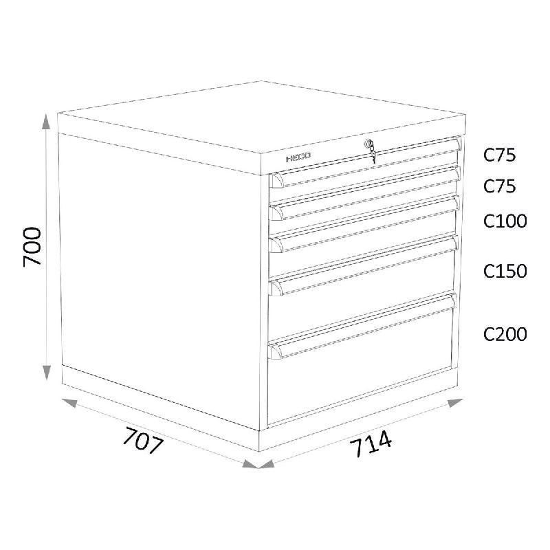 Armoires A Tiroirs Serie 115 - Largeur 714 mm Profondeur 707 mm Hauteur 700 / 1000 / 1300 mm Heco HE115106BL_0