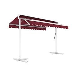 METRO Professional Double store mobile, aluminium / acier / polyester, 3.5 x 3 m, avec système d'ouverture à manivelle, bordeaux / blanc - multicolo_0