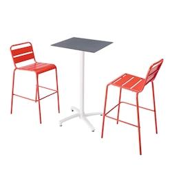 Oviala Business Ensemble table haute stratifié ardoise gris et 2 chaises hautes rouge - rouge métal 110599_0