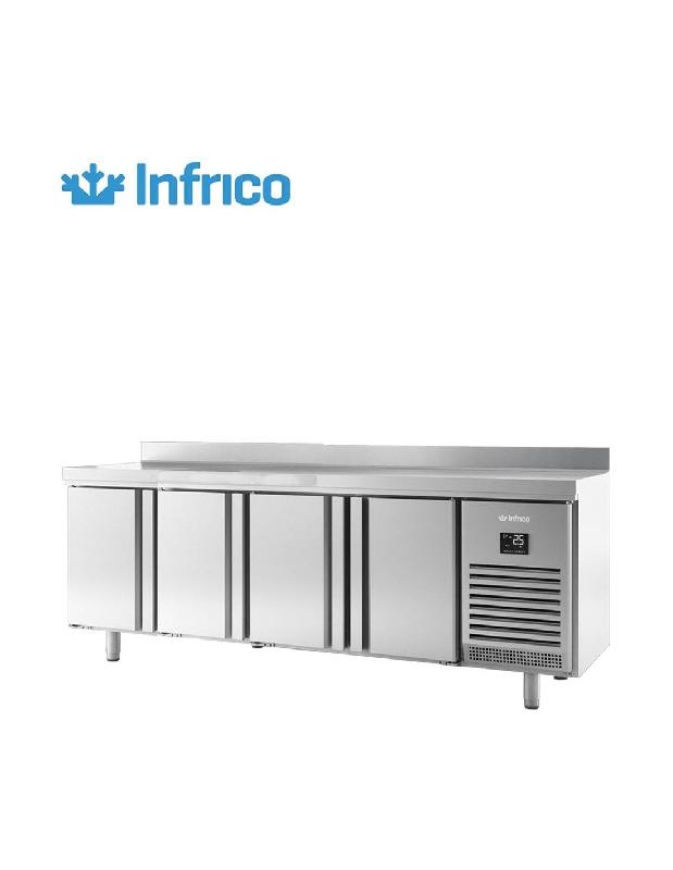 Desserte réfrigérée négative 4 portes GN1/1 adossée INFRICO BMGN2450BT - Tout inox AISI304 - Contrôleur numérique tactile - Isolation polyuréthane 70mm - Retour automatique des portes_0