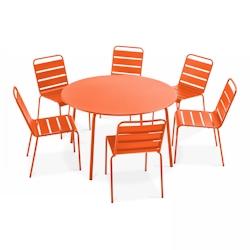 Oviala Business Ensemble table de jardin ronde et 6 chaises en métal orange - orange acier 105023_0