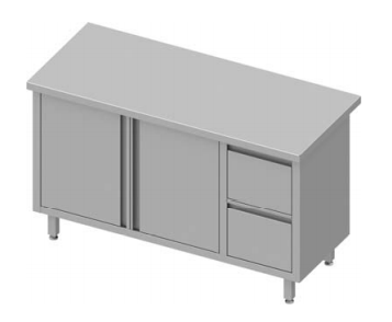Meuble bas table de travail inox centrale avec deux tiroirs  à droite portes battantes 1300x800x900 soudée - 932808130_0