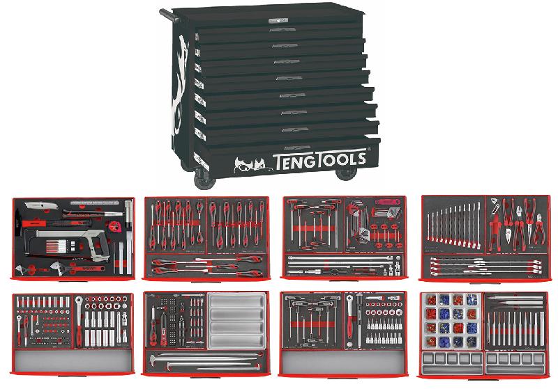 Servante d'atelier complète noire 8 tiroirs set en mousse 399 outils Teng Tools TCEMM399NBK_0