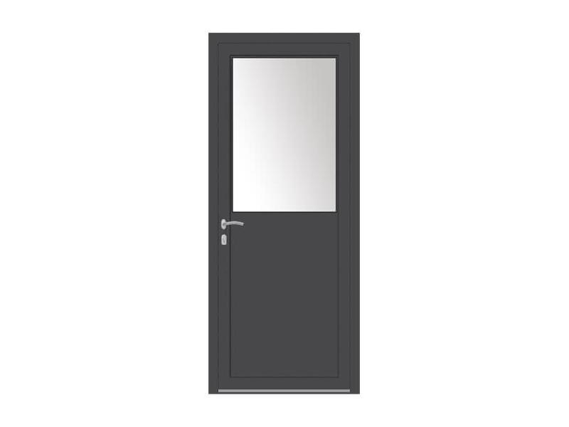 Porte de Service Aluminium 1 Vantail PROFILS SYSTÈMES Ouvrant Visible Vitrage Anti-Effraction 1/2 Moitié Haut Sur Mesure Référence: Porte Service Alu 1 Vtl 1/2_0