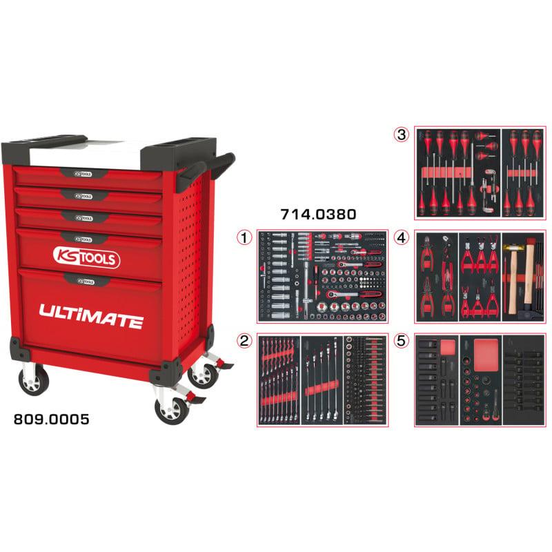 Servante PEARLline rouge 5 tiroirs équipée de 384 outils - KS Tools | 809.5380_0