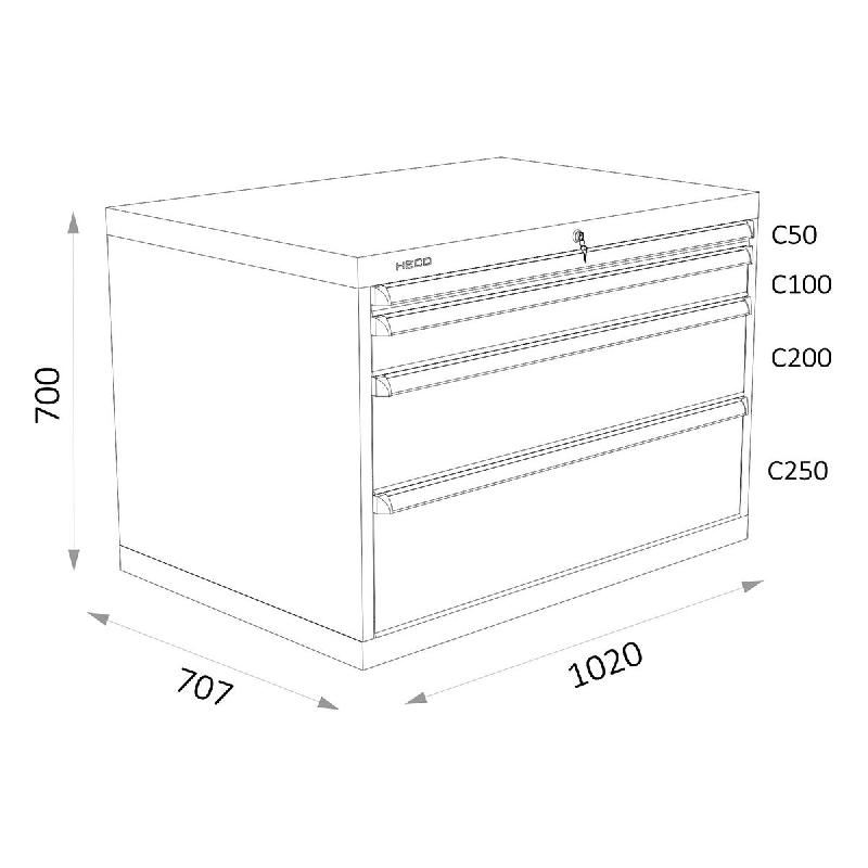 Armoires A Tiroirs Serie 119 - Largeur 1020 Mm Profondeur 707 Mm Hauteur 700 / 1000 / 1300 Mm Heco HE119124BL_0