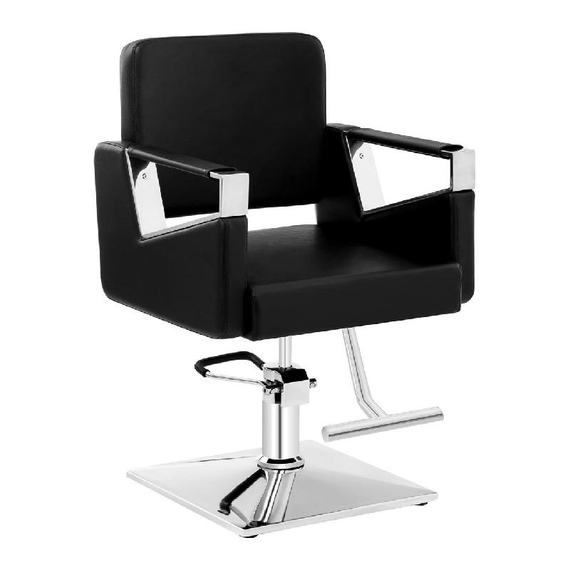 FAUTEUIL DE BARBIER AVEC REPOSE-PIEDS ACIER SYNTHÉTIQUE ROTATIF À 360 DEGRÉS NOIR 14_0001631_0