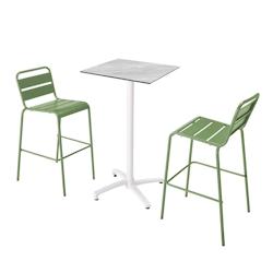 Oviala Business Ensemble table haute stratifié marbre et 2 chaises hautes vert cactus - vert métal 110565_0