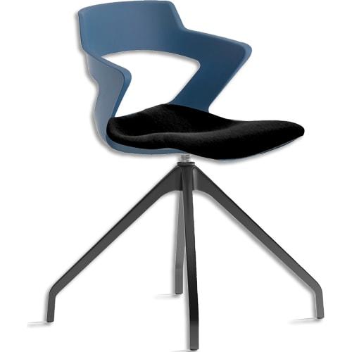 Chaise pyra polyvalente coque en polypropylène bleu, assises en tissu noir, pied pyramide en métal noir_0