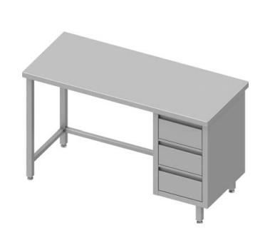 Table inox de travail centrale avec trois tiroirs  à droite sans étagère 1400x700x900 soudée - 932847140_0