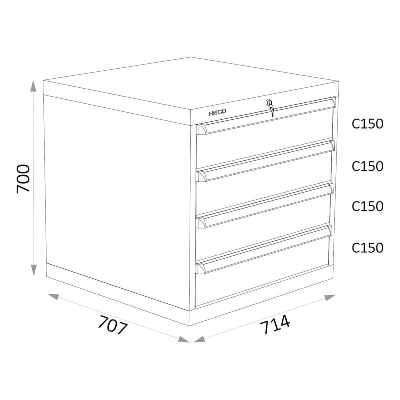 Armoires A Tiroirs Serie 115 - Largeur 714 mm Profondeur 707 mm Hauteur 700 / 1000 / 1300 mm Heco HE115133BL_0