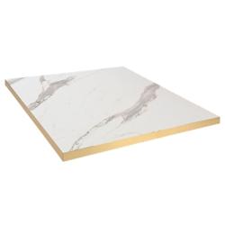 Restootab - Plateau 60x60 decor marbre blanc chants laiton - blanc Bois manufacturé PL-6060M-MB.BLA-LAI_0