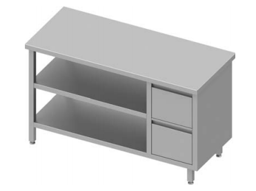 Table de travail inox centrale avec deux tiroirs  à droite et deux étagères 1700x700x900 soudée - 932767170_0