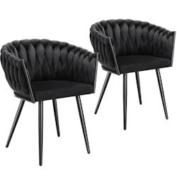 Tectake Chaise de salle à manger Astano en velours, design noué - noir, Lot de 2 -405331 - noir 405331_0