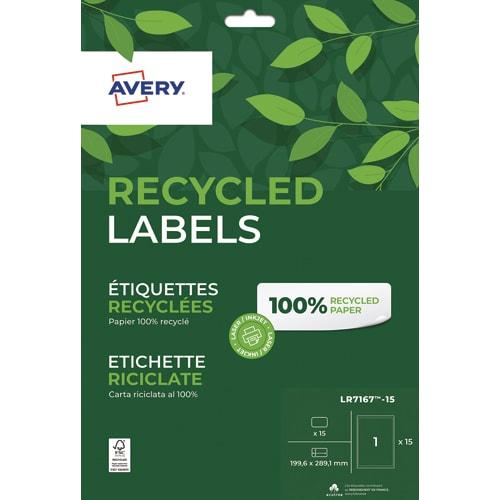Avery boîte de 15 étiquettes recyclées blanches 199,6 x 289,1mm. Impression jet d'encre & laser_0