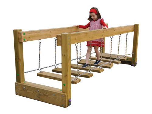 Circuit D'équilibre enfant Escalier Oscillant - 2,83 x 0,9 x 0,99 m - Bois traité et acier inoxydable_0