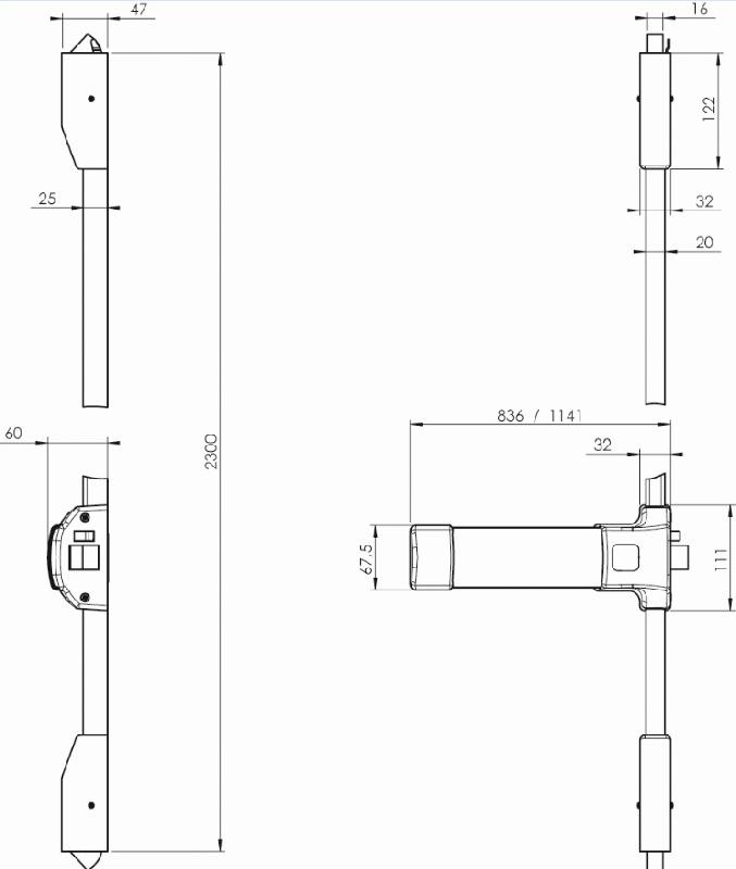 Antipanique pushbar 90+ l845 3pts argent - JPM - pj3000-08-0a - 435129_0