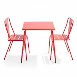 Oviala Business Ensemble table de jardin carrée et 2 chaises bistrot rouge - Oviala - rouge acier 109440_0