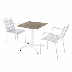 Oviala Business Ensemble table de terrasse stratifié marbre beige avec 2 fauteuils blanc - Oviala - blanc métal 110830_0