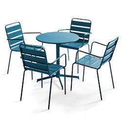 Oviala Business Ensemble table de jardin et 4 fauteuils métal bleu pacific - Oviala - bleu acier 106017_0