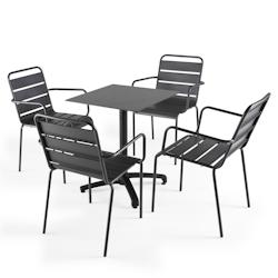 Oviala Business Ensemble table de terrasse stratifié ardoise gris et 4 fauteuils gris - gris métal 108143_0