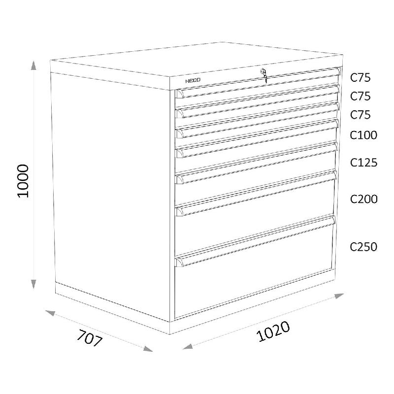 Armoires A Tiroirs Serie 119 - Largeur 1020 Mm Profondeur 707 Mm Hauteur 700 / 1000 / 1300 Mm Heco HE119223BL_0
