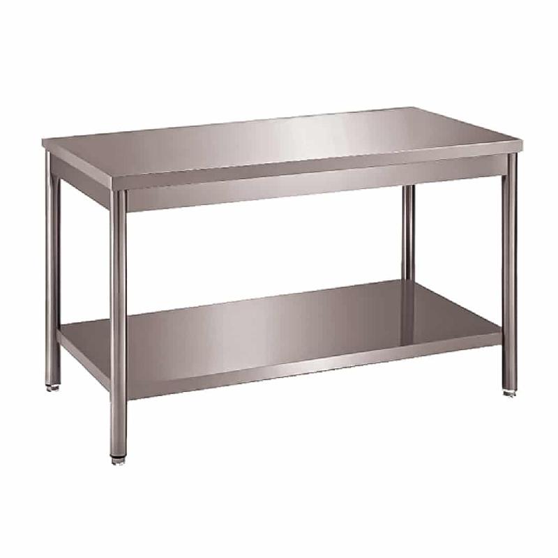 Table démontable bords droits pieds ronds inox AISI 304 centrale + étagère P 600 mm (Longueur, mm: 1600 - Réf DRTCE166-1)_0