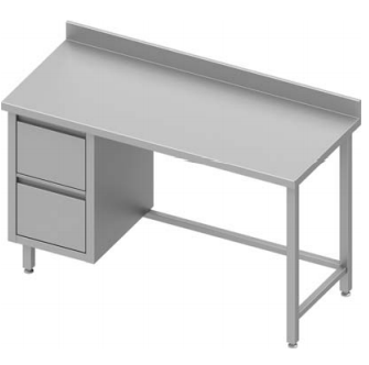 Table de travail inox adossée avec deux tiroirs  à gauche sans étagère 1100x700x900 - 930247110_0