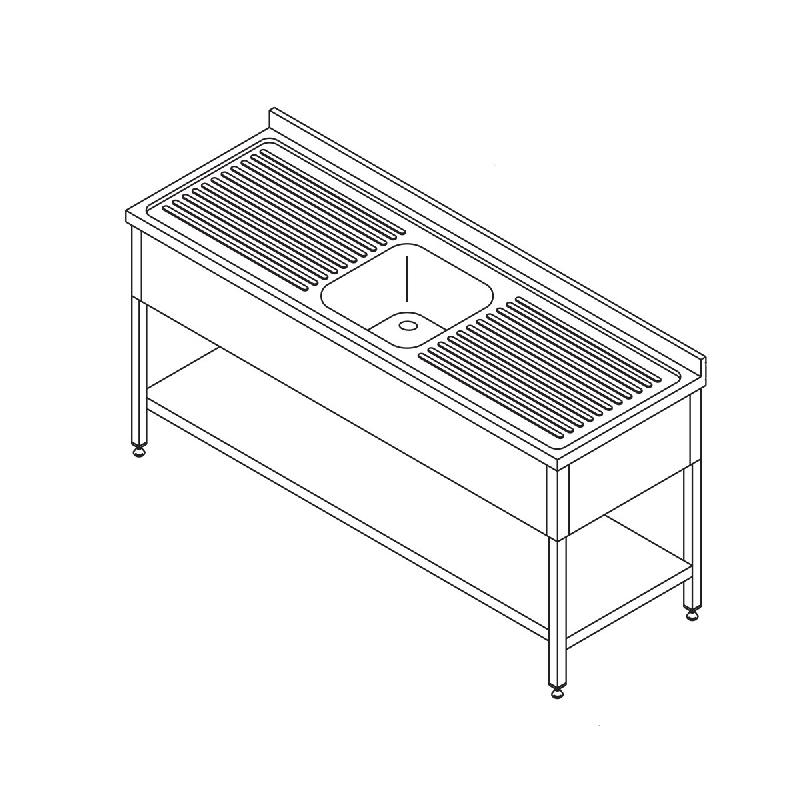 Table lave-vaisselle - 140 x 70 cm - avec évier et dosseret - incl étagère de rangement_0