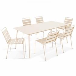 Oviala Business Ensemble table de jardin et 6 chaises en métal ivoire - Oviala - beige acier 109244_0