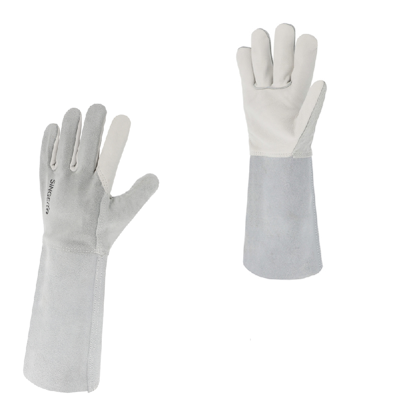 Paire de gants de soudeur fleur et croûte bovin blanc_0