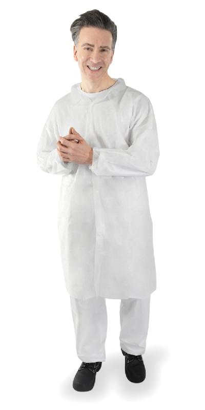 50 blouses blanches CE à usage unique, sans poches, fermeture pressions - BLSNTSEBC-IM01_0