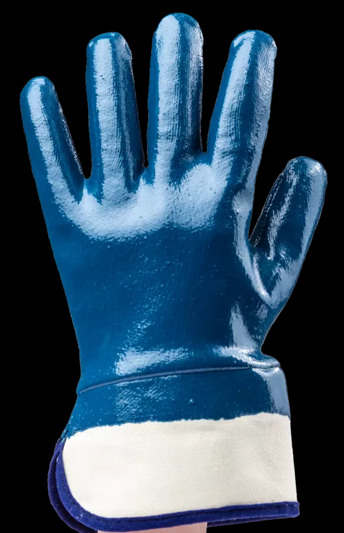 Gants coton main enduite nitrile bleu, poignet sécurité - Référence : MO9620_0