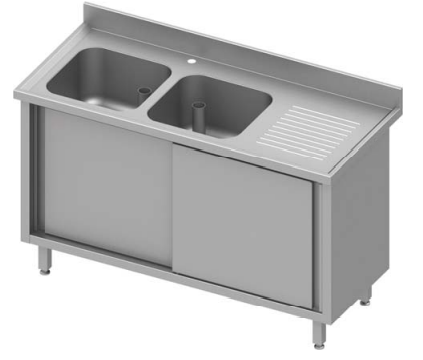 Plonge inox avec 2 bacs  à gauche sur placard portes coulissantes 1800x600x900 - 934666180_0