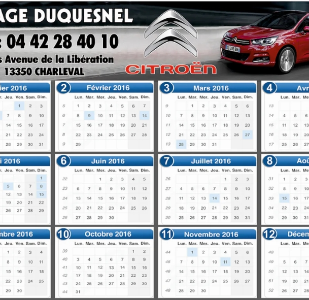 Calendriers publicitaires Format A3 (40x30cm) - Impression quadri recto verso sur carton souple 350 gr/m²_0