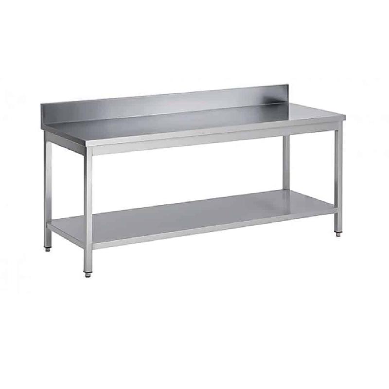 Table soudée bords droits, adossée + étagère, en inox AISI 304, P 600 mm (Longueur, mm: 600 - Réf STAE66-1)_0