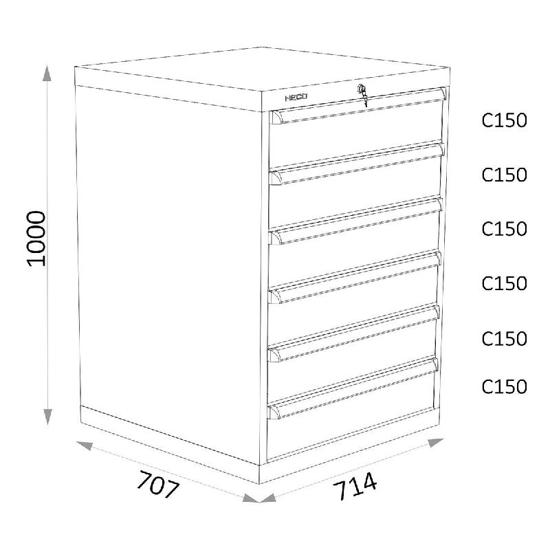 Armoires A Tiroirs Serie 115 - Largeur 714 mm Profondeur 707 mm Hauteur 700 / 1000 / 1300 mm Heco HE115203BL_0