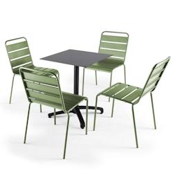 Oviala Business Ensemble table de terrasse stratifié gris foncé et 4 chaises vert cactus - vert métal 108213_0