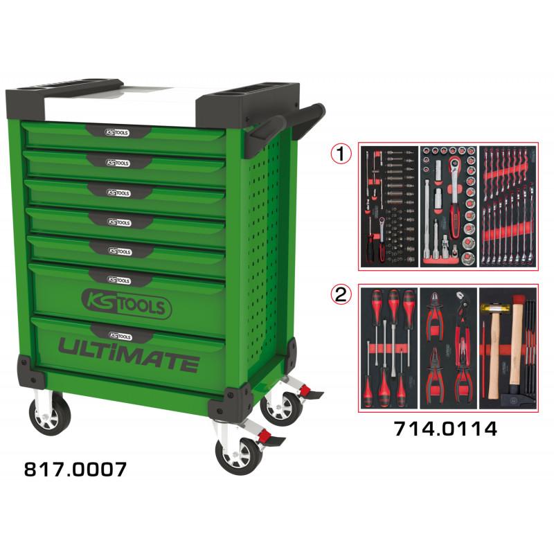 Servante PEARLline verte 7 tiroirs équipée de 114 outils - KS Tools | 817.7114_0