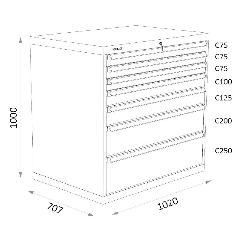 Armoires A Tiroirs Serie 119 - Largeur 1020 Mm Profondeur 707 Mm Hauteur 700 / 1000 / 1300 Mm Heco HE119234BL_0