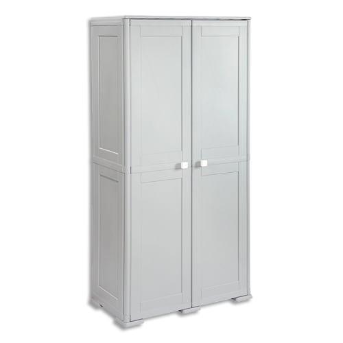 Cep armoire haute 2 portes avec emplacement balai en polypropylène gris clair/noir l79 x h164 x p43 cm_0